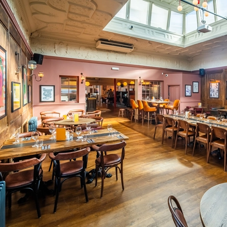 The interior restaurant seating area at The Durell Arms.