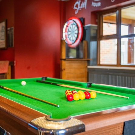 A close up view of the pool table inside The Royal Horse.