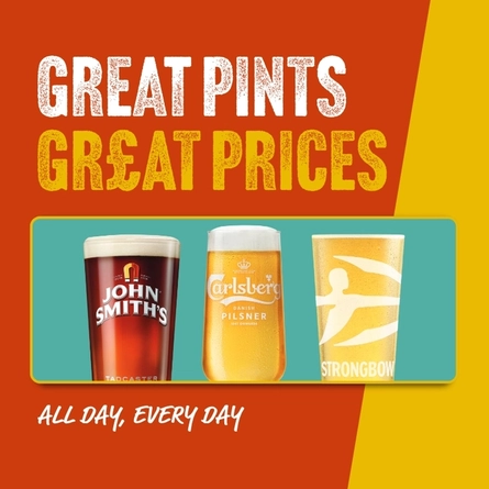 A graphic promoting 'great pints great prices' at Proper Locals.