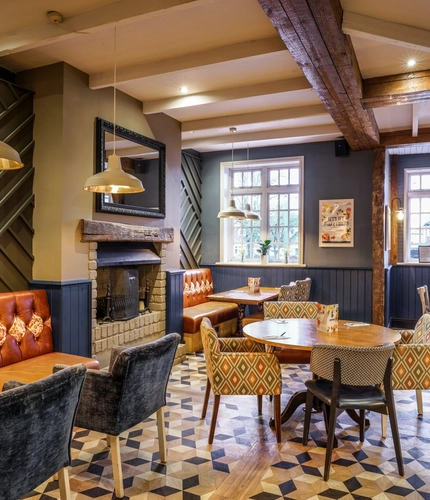 interior of the restaurant and seating area