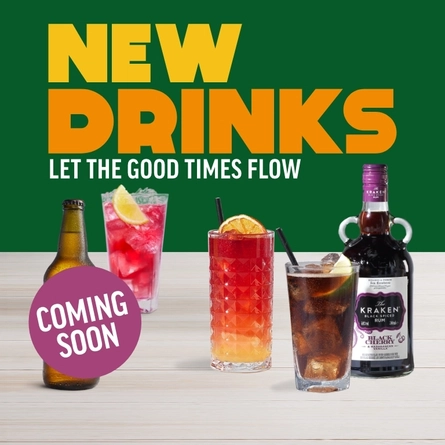 A graphic promoting the new drinks menu at Hungry Horse.