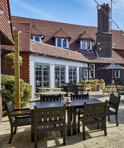 Exterior of the pub with the beer garden