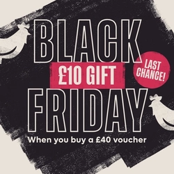 A Banner promoting 'Black Friday Last Chance' at Flaming Grill venues.