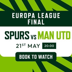 A banner promoting the Europa League Final between Spurs V Man Utd on 21st May 2025.