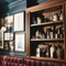 The interior decor of the Sherlock Holmes including framed artwork on the wall and ornaments on wooden shelves.