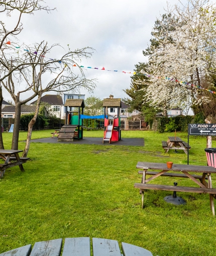exterior of the venue with beer garden