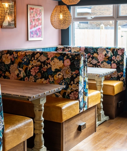 Interior seating area of the Cricketers in Southwick