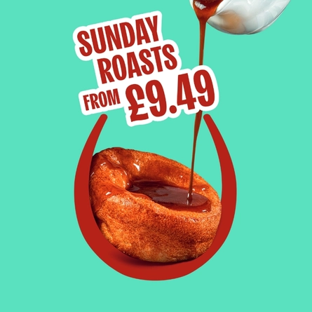 A banner promoting Sunday Roasts for £9.49 at Hungry Horse venues.