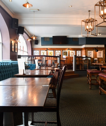 Interior seating area in a pub restaurant