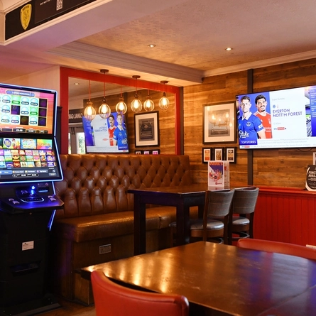 interior of the restaurant with a seating area