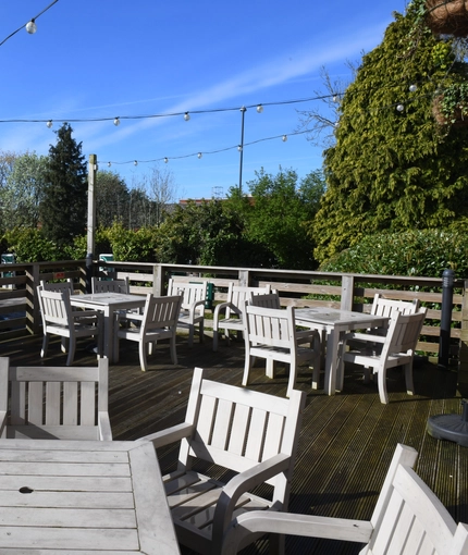 exterior of the venue with beer garden