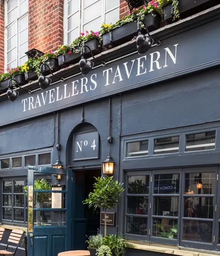 The exterior of the Travellers Tavern