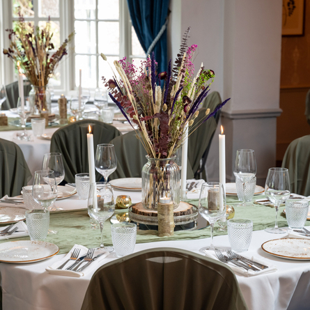 The function room at Himley House, decorated for a wedding.