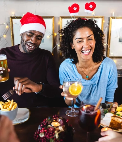 Friends enjoying a festive meal together