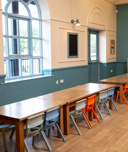The interior children's seating area at the Wacky Warehouse at The Stanley Ferry.