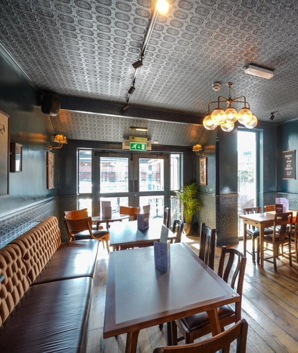 Interior seating area in a pub restaurant