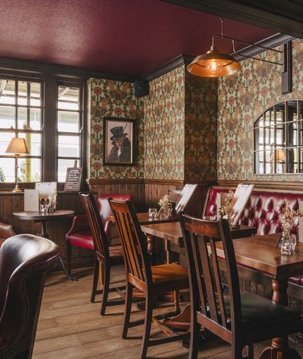 The interior restaurant and seating area at the Three Tuns.