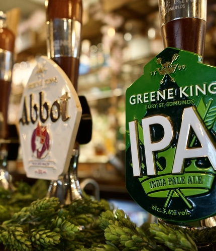 Close up of the beer pumps on the bar.