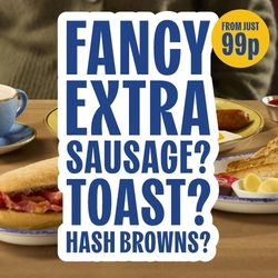 A banner promoting 'Extras' to be added to a breakfast for Hungry Horse venues.