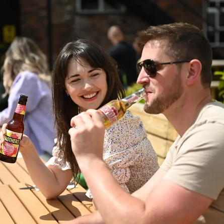 People drinking in a beer garden