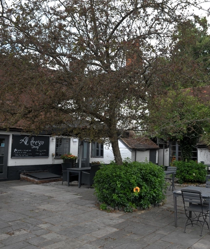 The beer garden of The Feathers.