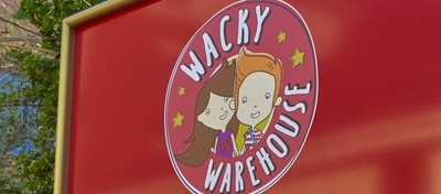 The exterior signage for the Wacky Warehouse at the Sovereigns.