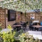 exterior beer garden with seating area