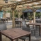 exterior beer garden with seating area