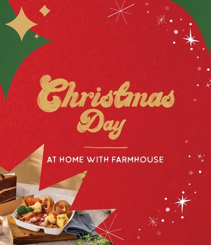 A graphic promoting takeaway on Christmas Day at Farmhouse Inns.