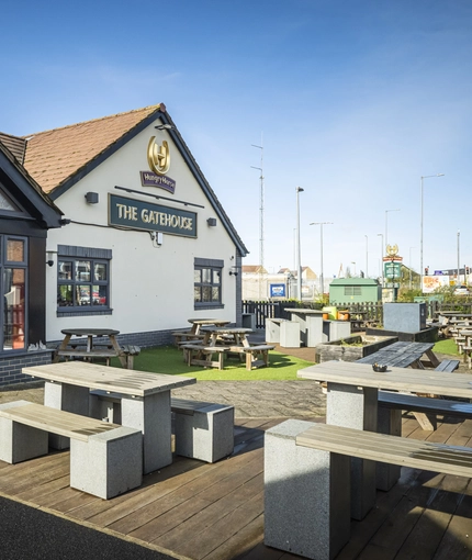 exterior of the venue with beer garden