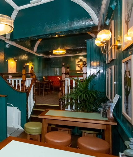 Interior of the pub in the seating area.