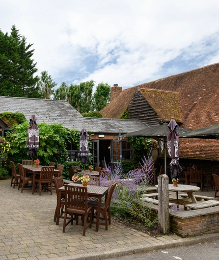 The beer garden of The Fox & Hounds.