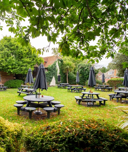 The beer garden of The Bulls Head.