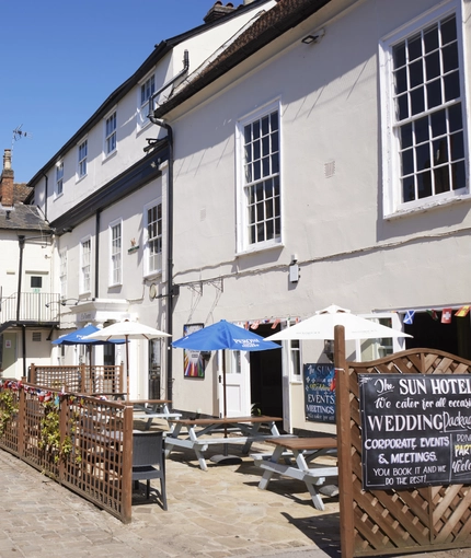 The beer garden of the Sun Hotel.