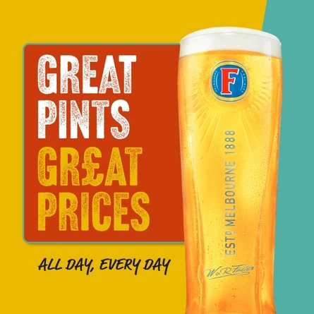 A graphic promoting 'great pints great prices' at Proper Locals.