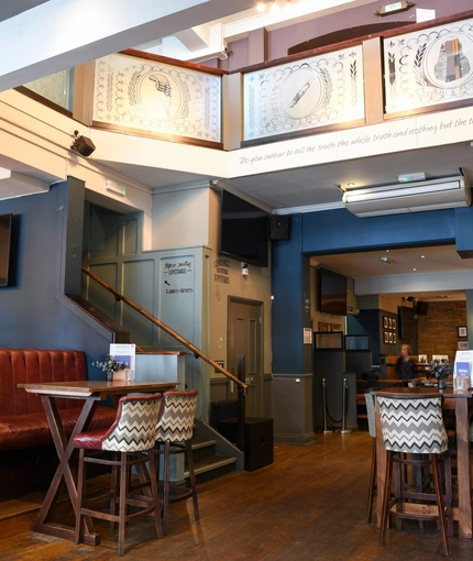 Interior seating area in a pub restaurant