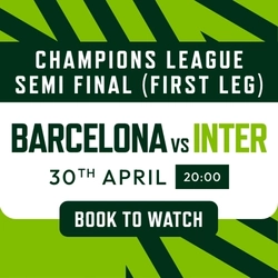 A Banner promoting the Football Champions League Semi Final first leg between Barcelona vs Inter Milan. 