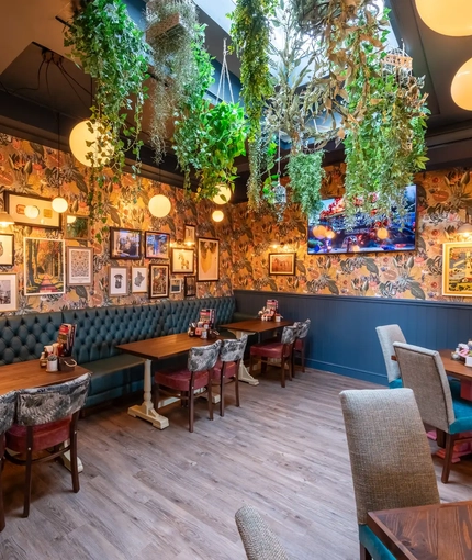 Restaurant seating area in a pub