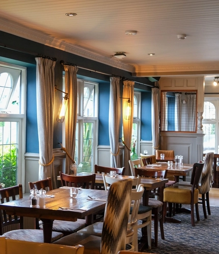 Interior dining area of a pub.