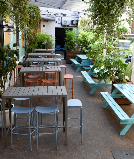 The beer garden of The Grain and Hop Store.