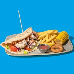 A packshot featuring a plated King Sized Kebab dish available for delivery from Hungry Horse venues.