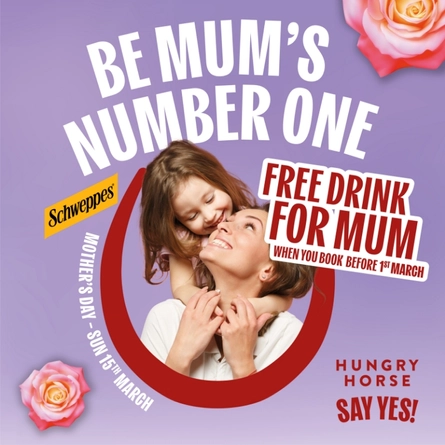A banner promoting Mother's Day at Hungry Horse venues.