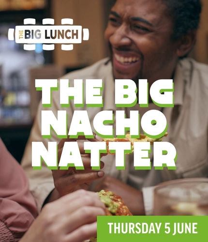 A banner promoting the Big Nacho Natter as part of The Big Lunch campaign at Hungry Horse venues.