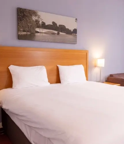 The interior hotel bedroom at the Kingstown Hotel.