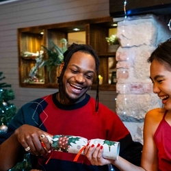 a group of people eating at a table