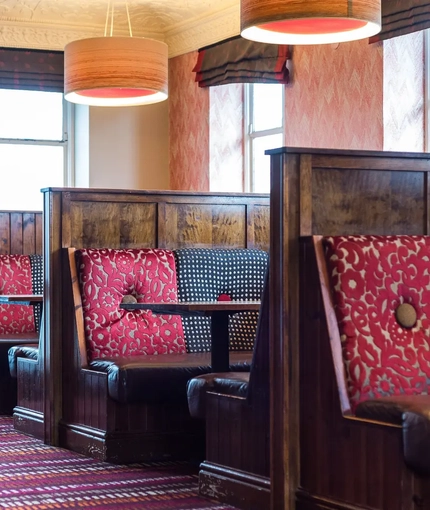 Interior dining area of a pub.