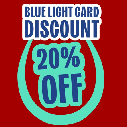 A banner promoting a Blue Light Discount of 20% Off at Hungry Horse venues.