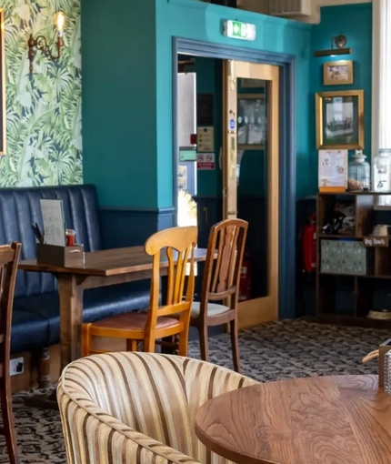 The interior restaurant and seating area at The Commodore.