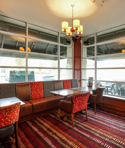 Interior dining area of a pub.