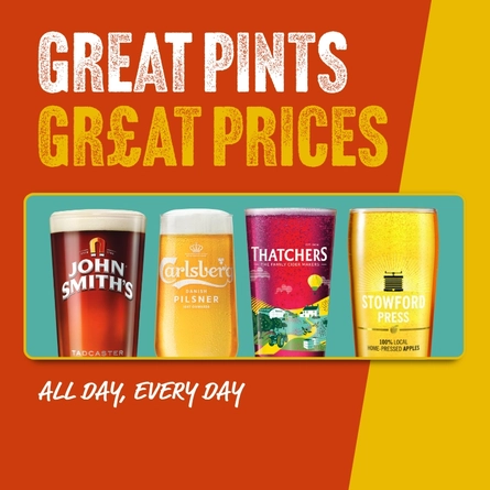 A graphic promoting 'great pints at great prices' at Proper Locals.